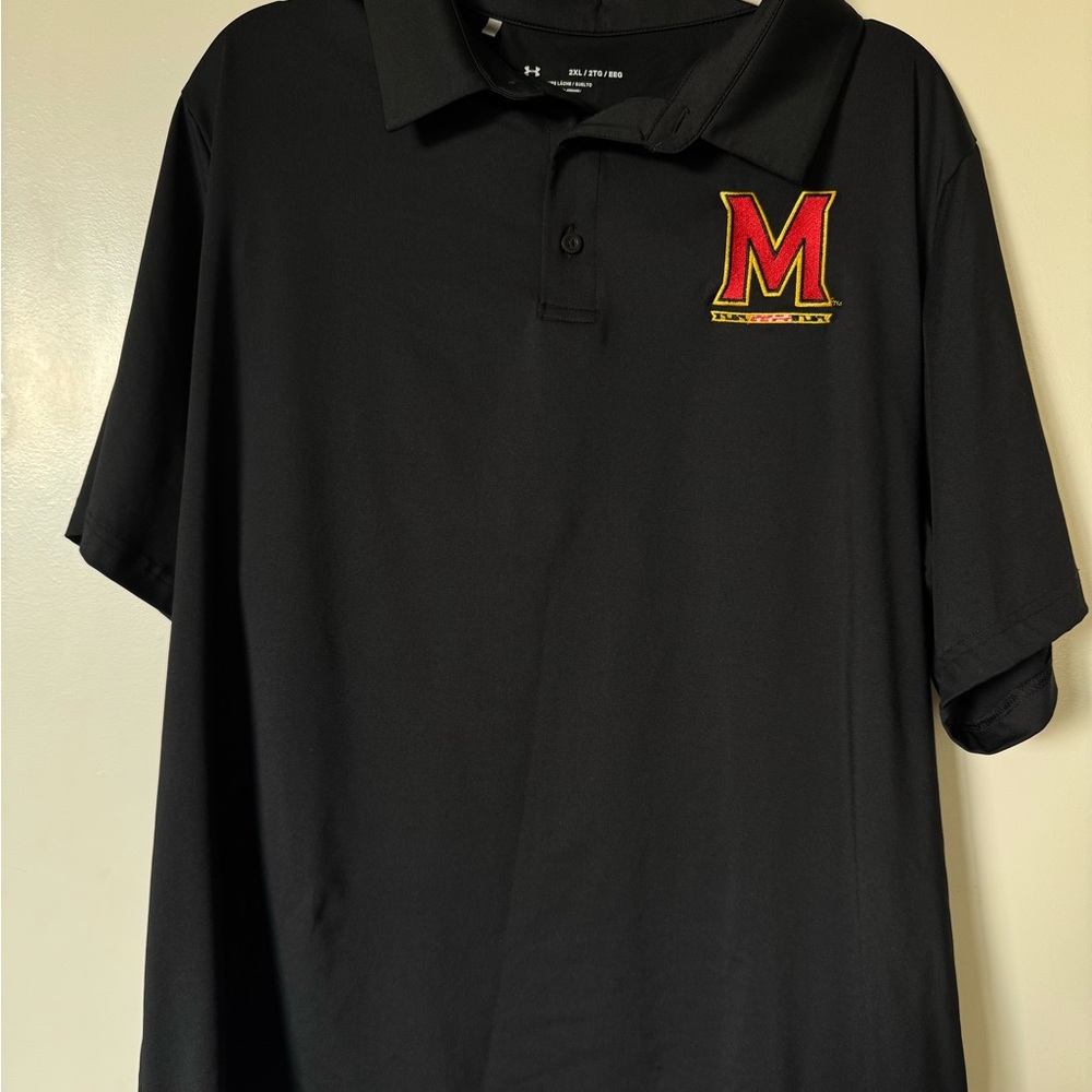 Under Armour Black Polo with Red and Yellow Logo